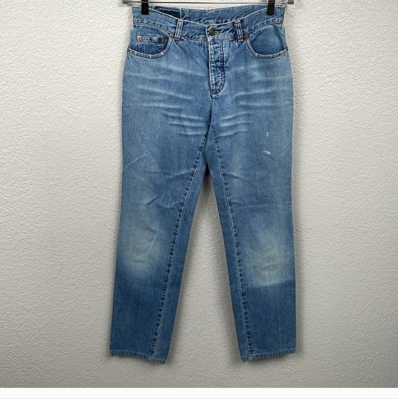 Gucci Mid Rise Tapered Straight Leg Jeans Concealed Button Fly Casual Blue - Picture 6 of 9